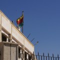 PYD flag raised over the cultural centre in Kobani.